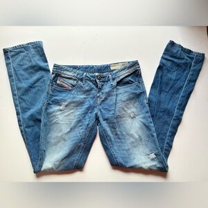 DIESEL Myboy Regular Slim- Straight Low Waist Distressed Stonewashed Jeans - W27